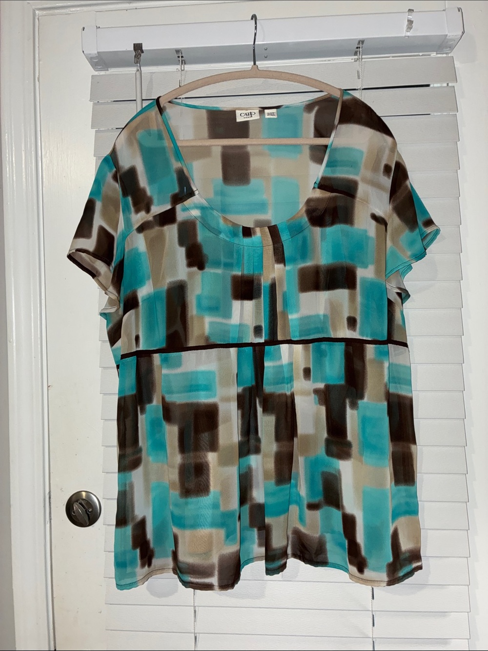 Cato Teal, Brown & Cream Abstract Print Short Sleeve Tunic